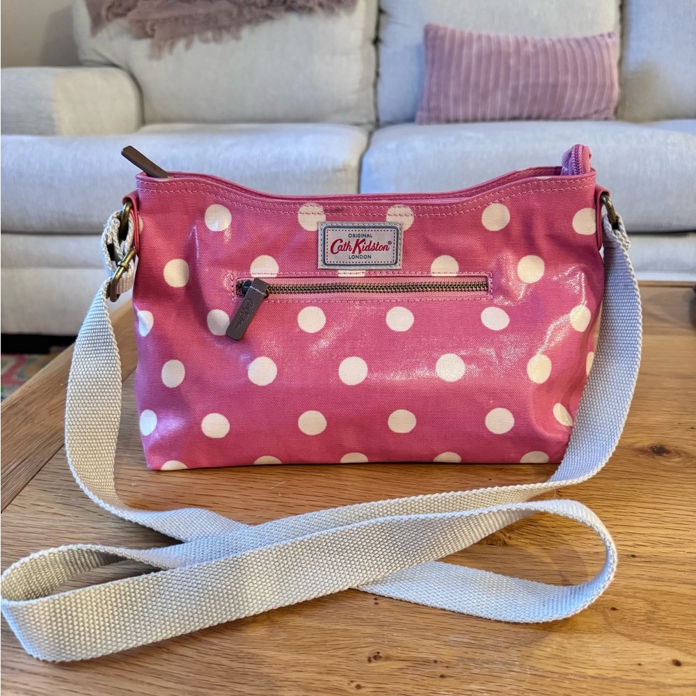 Cath Kidston Pink and White Polka Dot Crossbody Bag